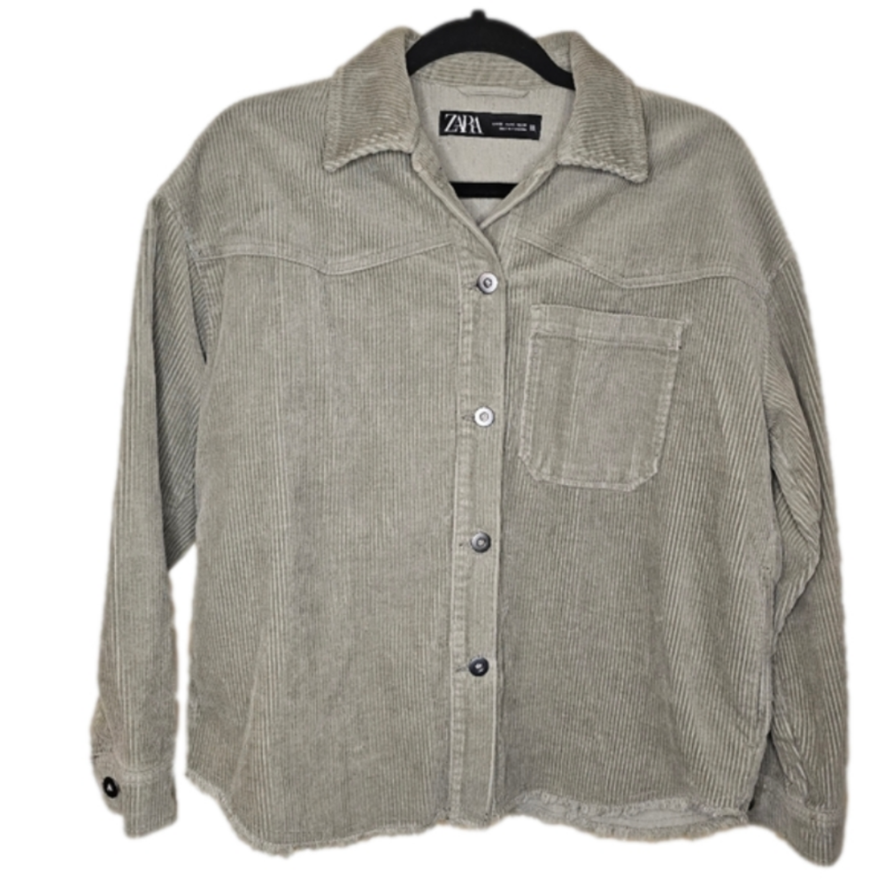 Zara Oversized Military green Corduroy button down shirt Size XS